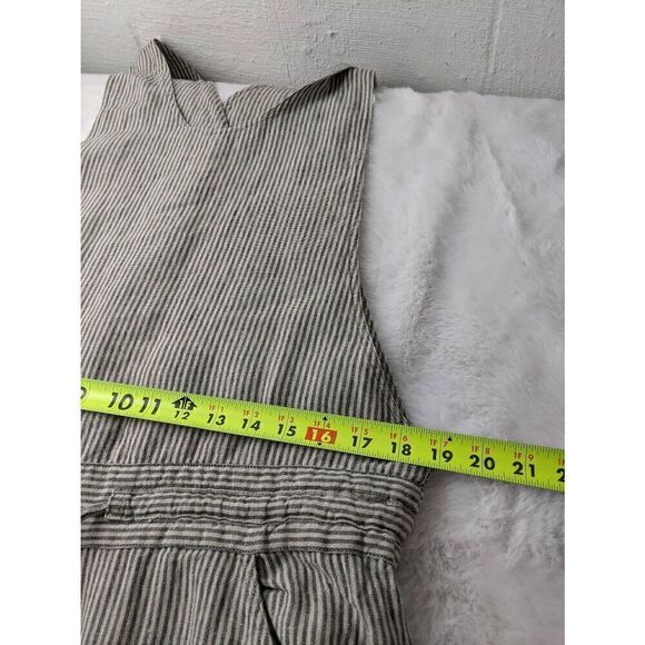 Not Perfect Linen Sleeveless Jumpsuit Gray Striped Women's Size M Medium Drawstr - Picture 8 of 13